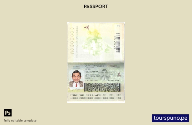 Plantilla de pasaporte de Ecuador lista para imprimir