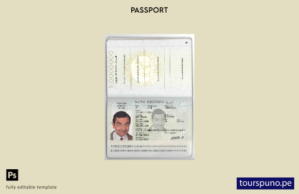 Plantilla de pasaporte de Eritrea lista para imprimir