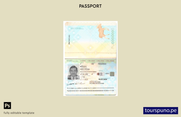 Plantilla de pasaporte de Finlandia lista para imprimir