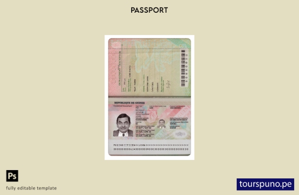 Plantilla de pasaporte de Guinea (presente) lista para imprimir