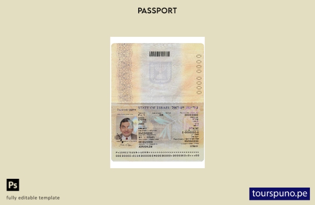 Plantilla de pasaporte de Israel (presente) lista para imprimir