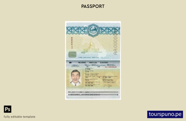 Plantilla de pasaporte de Laos lista para imprimir