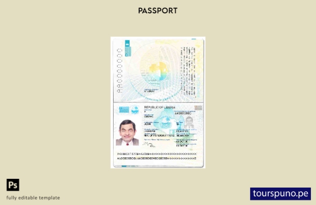 Plantilla de pasaporte de Liberia lista para imprimir