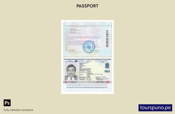 Plantilla de pasaporte de Macedonia lista para imprimir