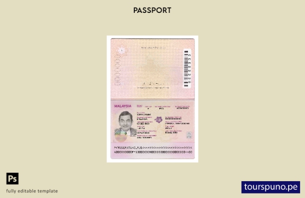 Plantilla de pasaporte de Malasia () lista para imprimir