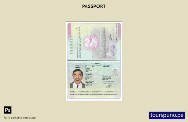 Plantilla de pasaporte de Nepal lista para imprimir