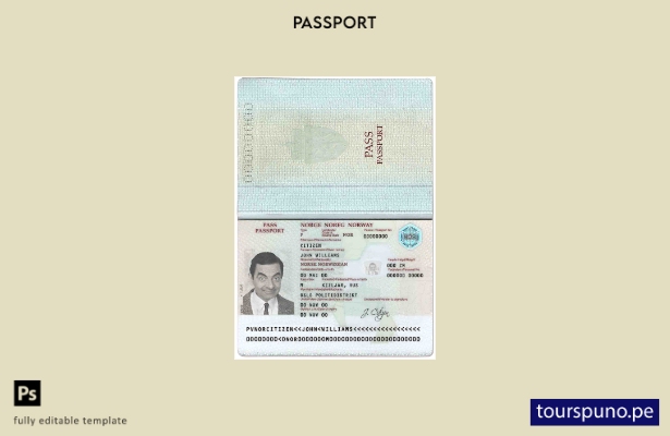 Plantilla de pasaporte de Noruega lista para imprimir