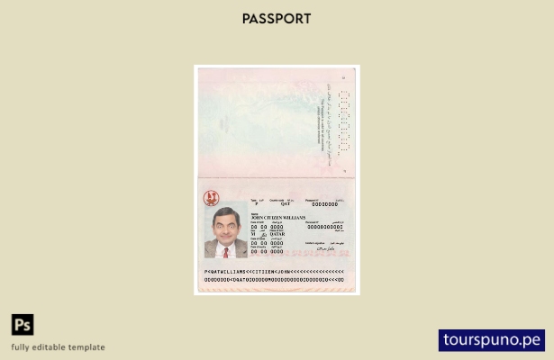 Plantilla de pasaporte de Qatar lista para imprimir