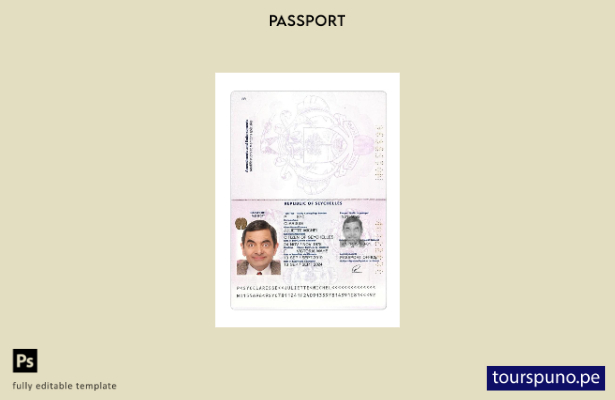 Plantilla de pasaporte de Seychelles lista para imprimir