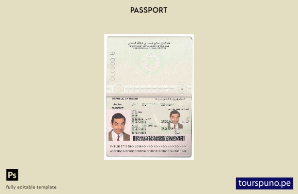 Plantilla de pasaporte de Túnez lista para imprimir