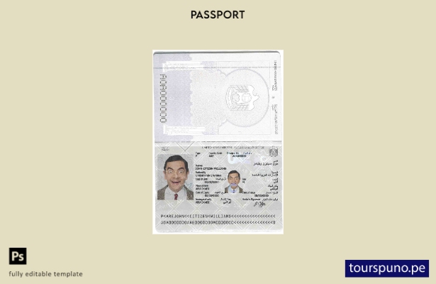 Plantilla de pasaporte lista para imprimir de los EAU (Emiratos Árabes Unidos)