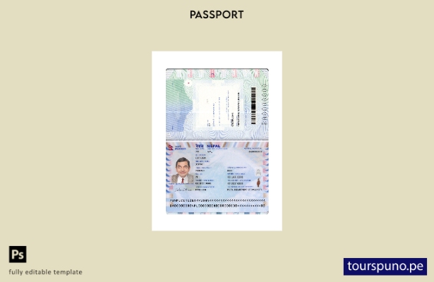 Plantilla de presentación de pasaporte de Nepal lista para imprimir