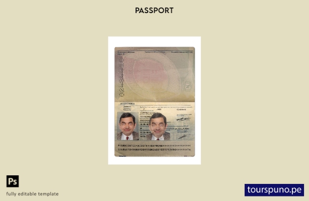 Plantilla de presente de pasaporte de Andorra lista para imprimir