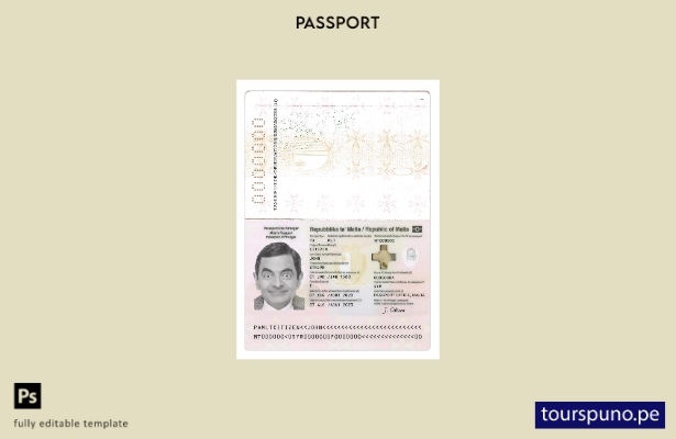 Plantilla de presente de pasaporte de Malta lista para imprimir