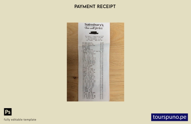 Listo para imprimir la plantilla de recibo de pago del supermercado Sainsbury's.