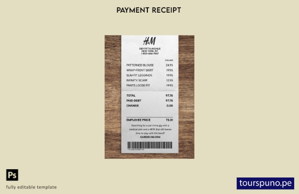 Plantilla de cheque de pago de tienda H&M lista para imprimir