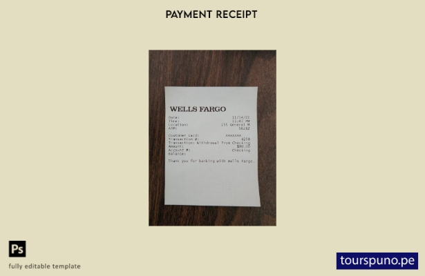 Plantilla de recibo de Wells Fargo de EE. UU. lista para imprimir