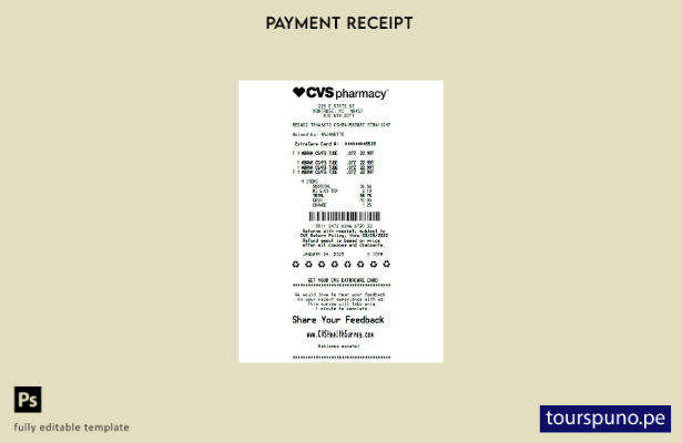 Plantilla de recibo de farmacia Cvs lista para imprimir