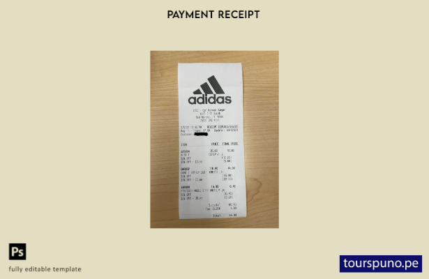 Plantilla de recibo de pago de Adidas de EE. UU. lista para imprimir
