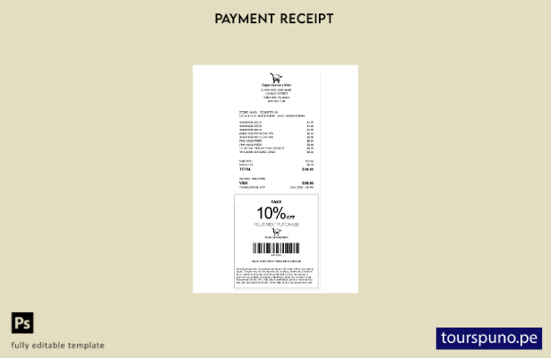 Plantilla de recibo de pago de Super Grocery Mart lista para imprimir