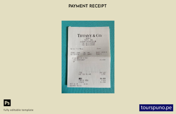 Plantilla de recibo de pago de Tiffany & Co lista para imprimir