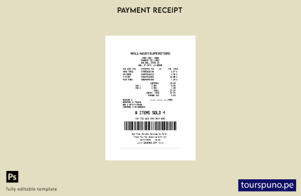 Plantilla de recibo de pago de Wall Mart Superstore lista para imprimir