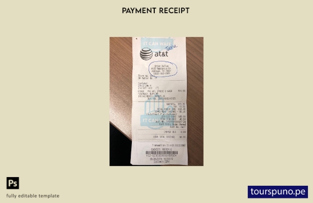 Plantilla de recibo de pago de la empresa At&t lista para imprimir
