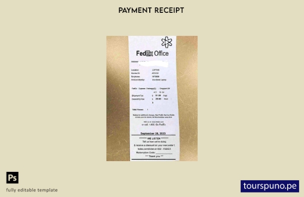 Plantilla de recibo de pago de la oficina de Fedex lista para imprimir