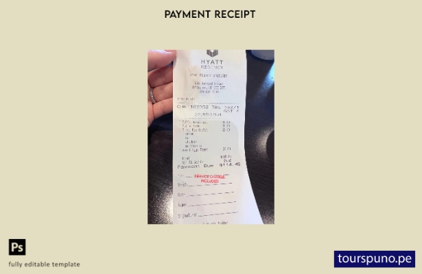 Plantilla de recibo de pago del Hyatt Regency lista para imprimir