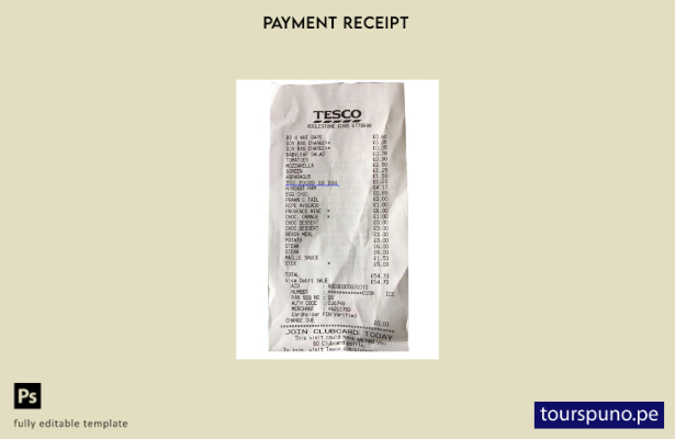 Plantilla de recibo de supermercado Tesco lista para imprimir