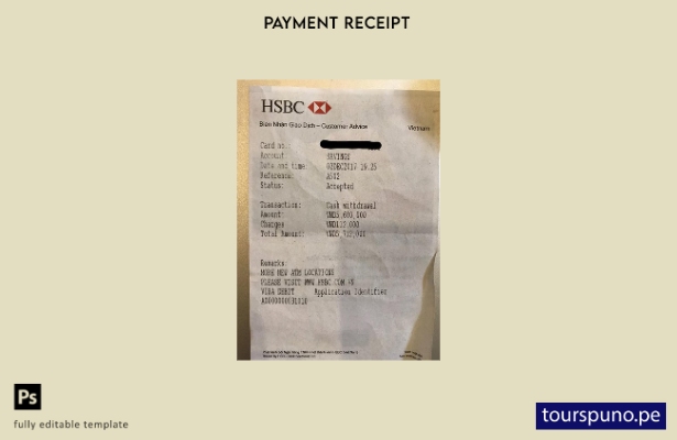 listo para imprimir la plantilla de recibo bancario HSBC de Vietnam
