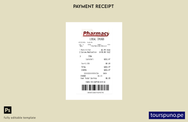 listo para imprimir plantilla de recibo de pago de farmacia