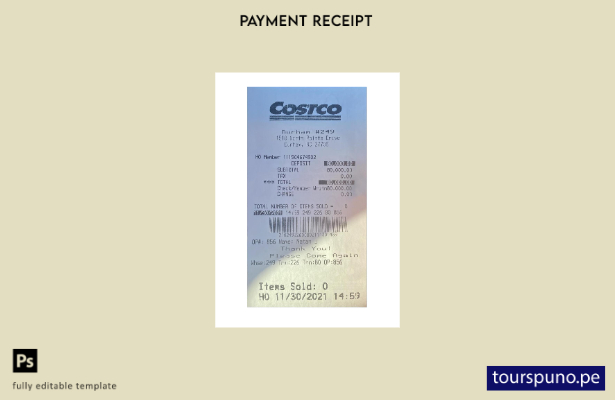 plantilla de recibo de pago de Costco lista para imprimir