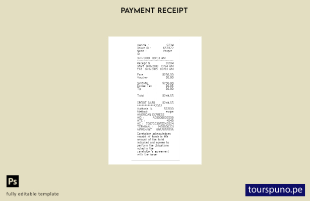 plantilla de recibo de pago de taxi lista para imprimir