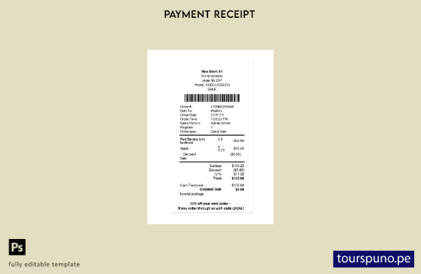 plantilla de recibo de pago de tienda lista para imprimir