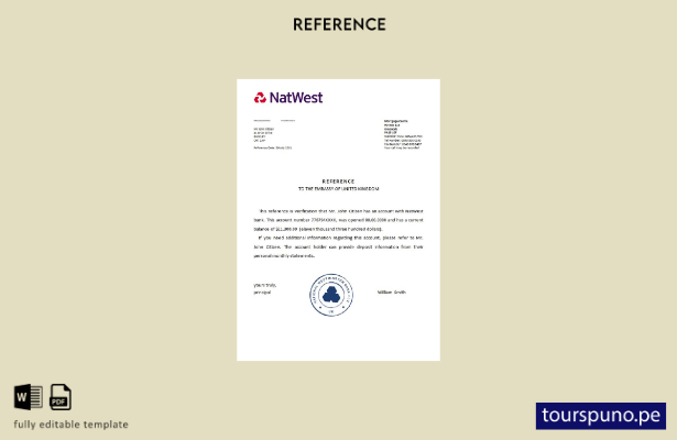 Plantilla de referencia Natwest del Reino Unido lista para imprimir