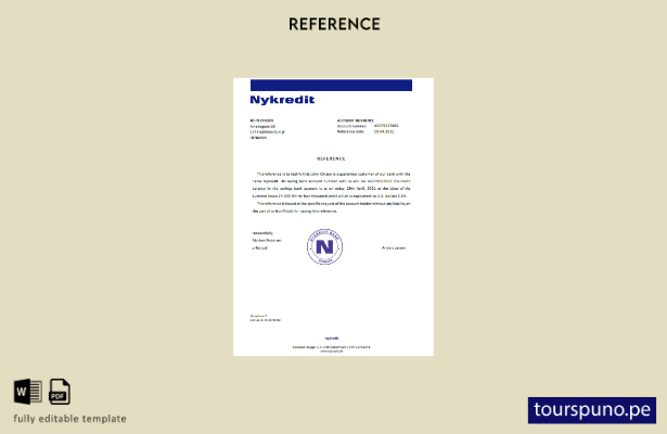 Plantilla de referencia Nykredit de Dinamarca lista para imprimir