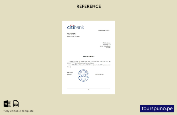 Plantilla de referencia de Citibank de Suecia lista para imprimir