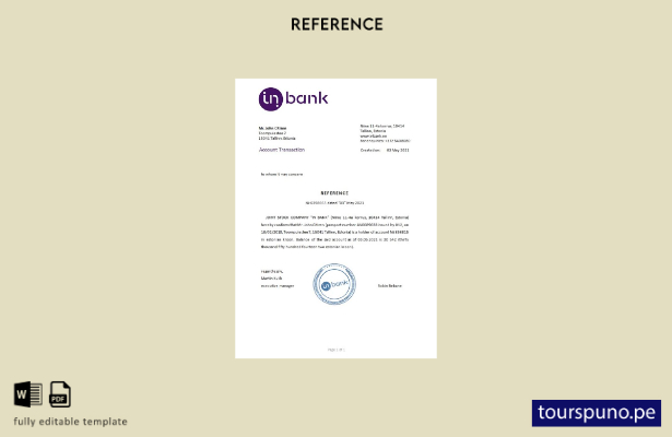 Plantilla de referencia de Estonia Inbank lista para imprimir