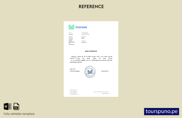 Plantilla de referencia de Monese Reino Unido lista para imprimir