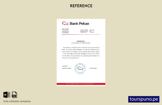 Plantilla de referencia de Pekao del Banco de Polonia lista para imprimir