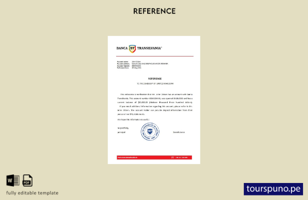 Plantilla de referencia de Rumania Banca Transilvania lista para imprimir
