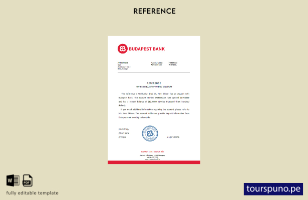 Plantilla de referencia del Banco Budapest de Hungría lista para imprimir
