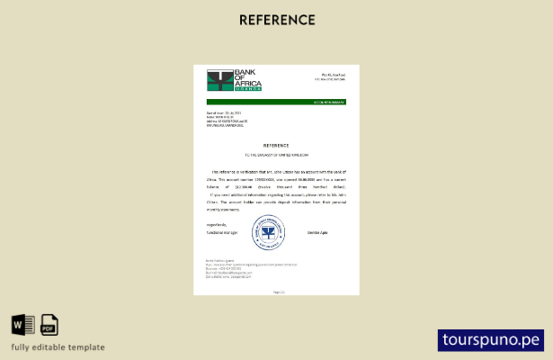 Plantilla de referencia del Banco de África de Uganda lista para imprimir