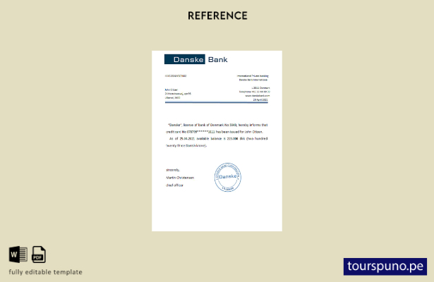 Plantilla de referencia del Danskebank de Dinamarca lista para imprimir