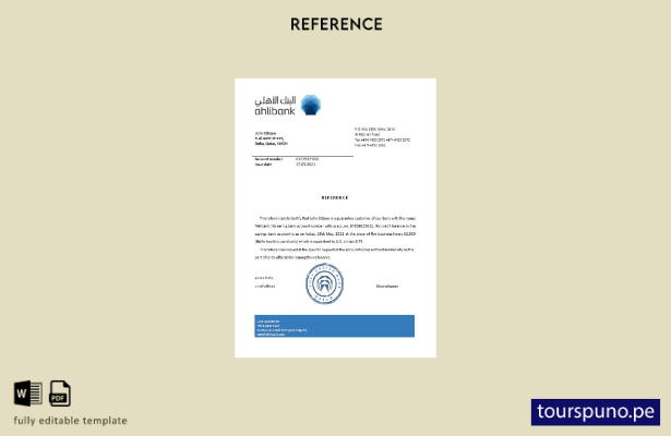 lista para imprimir plantilla de referencia del banco Qatar Ahli