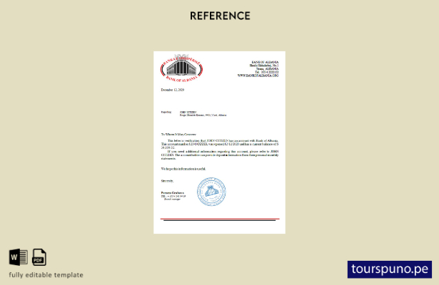 lista para imprimir plantilla de referencia del banco de Albania