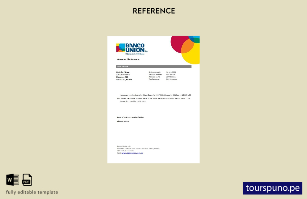 listo para imprimir plantilla de referencia de cierre de Bolivia Banko Union