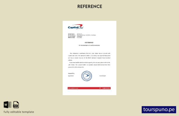 plantilla de referencia de USA Capital One lista para imprimir