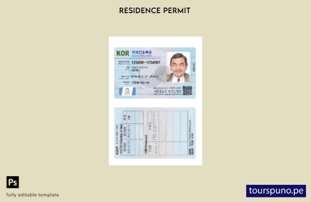 Listo para imprimir la plantilla actual de tarjeta de residencia de Corea 1